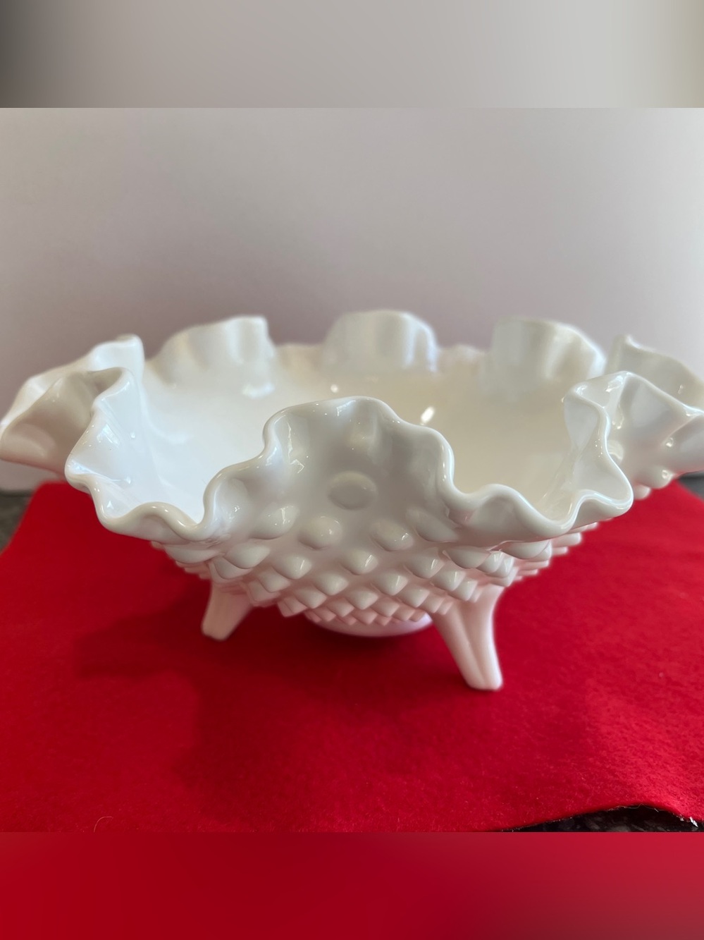 White Ruffled Hobnail Glass Decorative Bowl